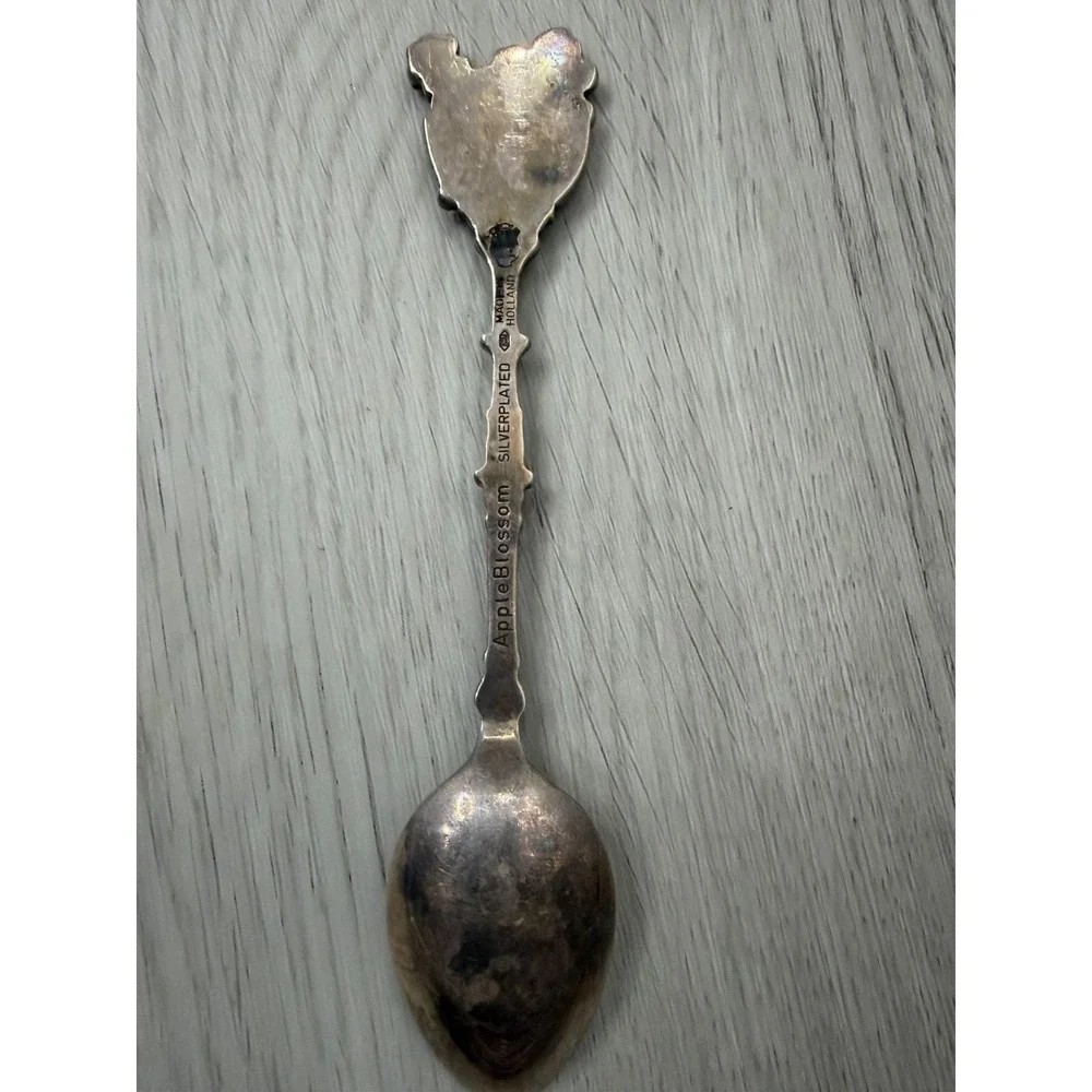 Mother's Day 1987 Holland Apple Blossom Enamel Spoon Silver Plate Dutch